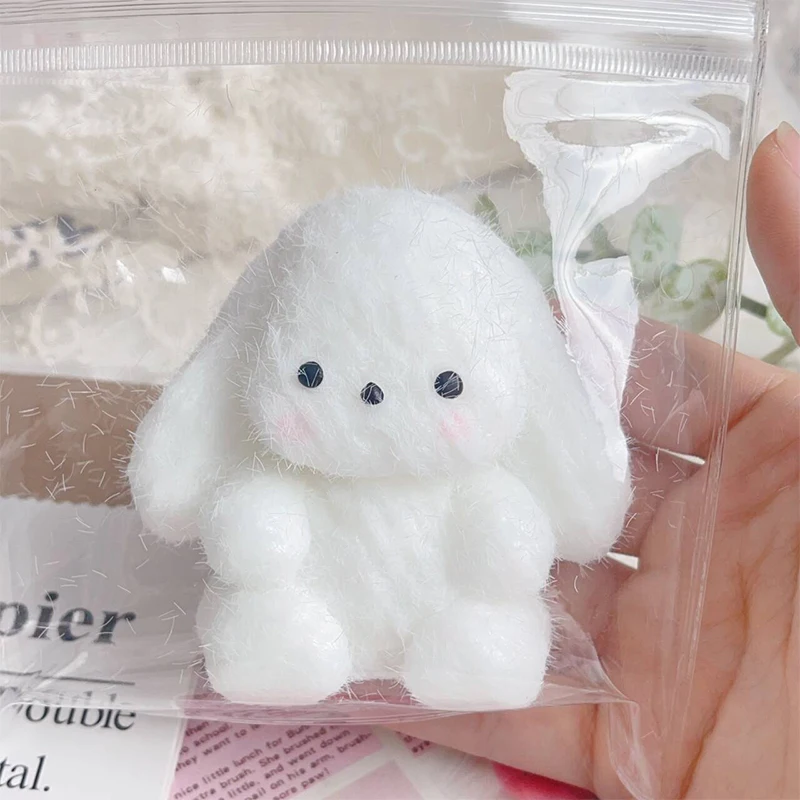 Cute Flocking Bunny Taba Squishy Stress Relief Decompression Toy Squeeze Plush Rabbit Anti Stress Fidget Toy For Adult Kids Gift 5