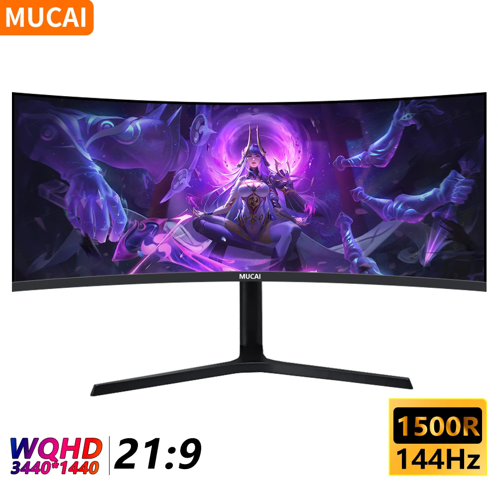 21:9 LED 게임용 컴퓨터 화면, MVA 커브드 스크린, WQHD 데스크탑 와이드 디스플레이, 34 인치, 144hz 모니터, 1500R 커브드 DP, 3440x1440 
