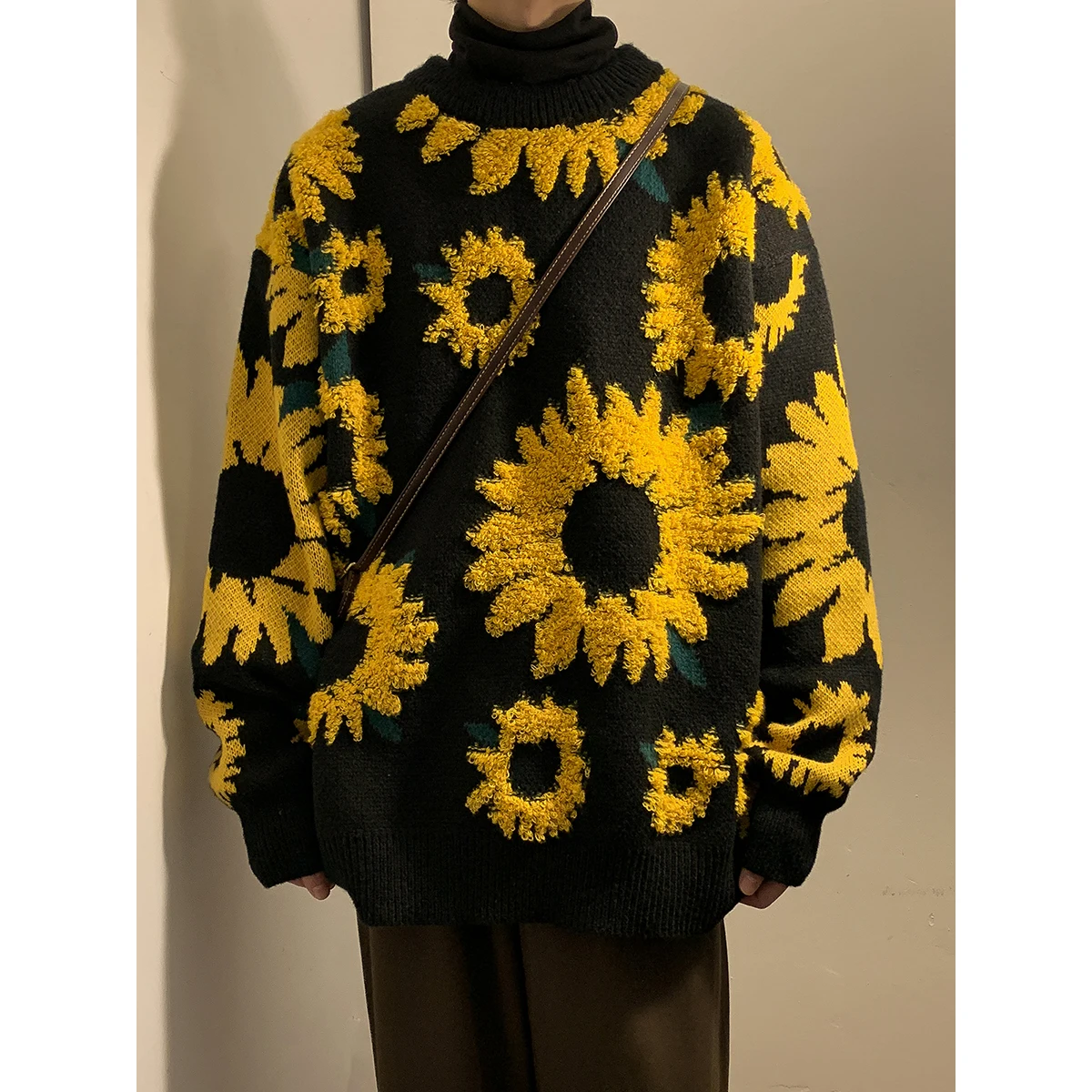 2024 Sweater Winter Sunflower Warm Sweaters Fashion Male O-Neck
