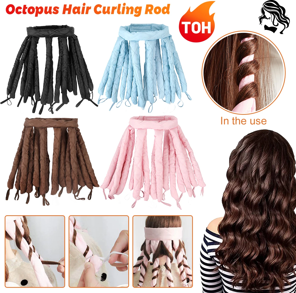 Octopus Hair Curling Rod Heatless Hair Curler Braided Elastic Lazy Rings for Sleeping Head Bands No Heat DIY Styling Tools oval crystal blank key rings blank thermal transfer printing keychains crystal keychain for heat transfer sublimation printing