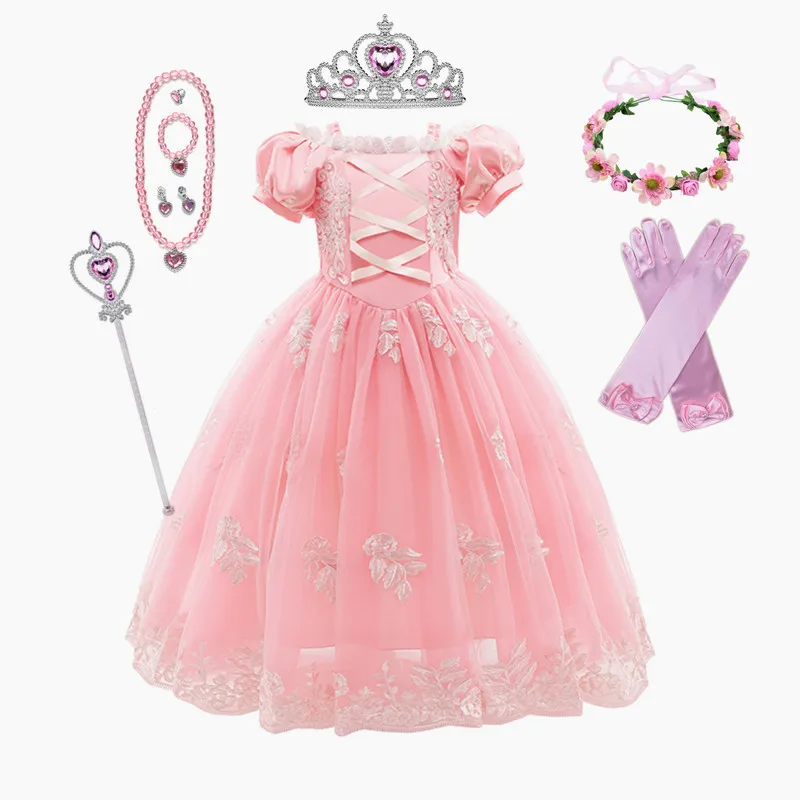 

Girls Rapunzel Aurora Dress Princess Cosplay Costume Kids Fancy Purple And Pink Luxury Tangled Dresses Halloween Party Ball Gown