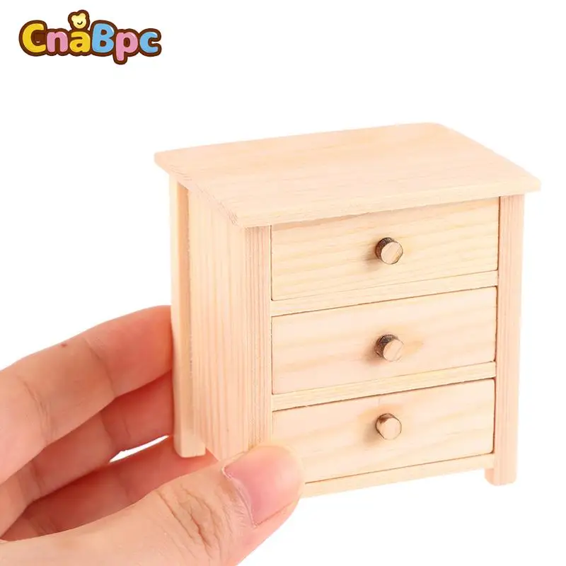 

1:12 Dollhouse Miniature Drawers Locker Bedside Table Storage Cabinet Nightstand Mini Wooden Furniture Model For DollHouse Decor