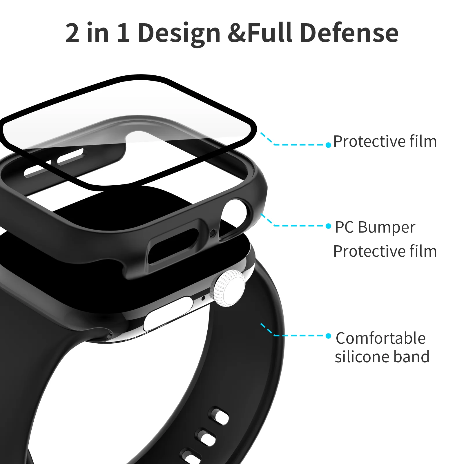 Dual Silicone Strap & Case Set for Apple Watch - Full Coverage Protection in 16 Colors