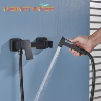 Matte Black Wall-Mounted Brass Bathroom Bidet Faucets High Pressure Sprayer Shower Tap Toilet Washer Hot and Cold Water Mixers 1