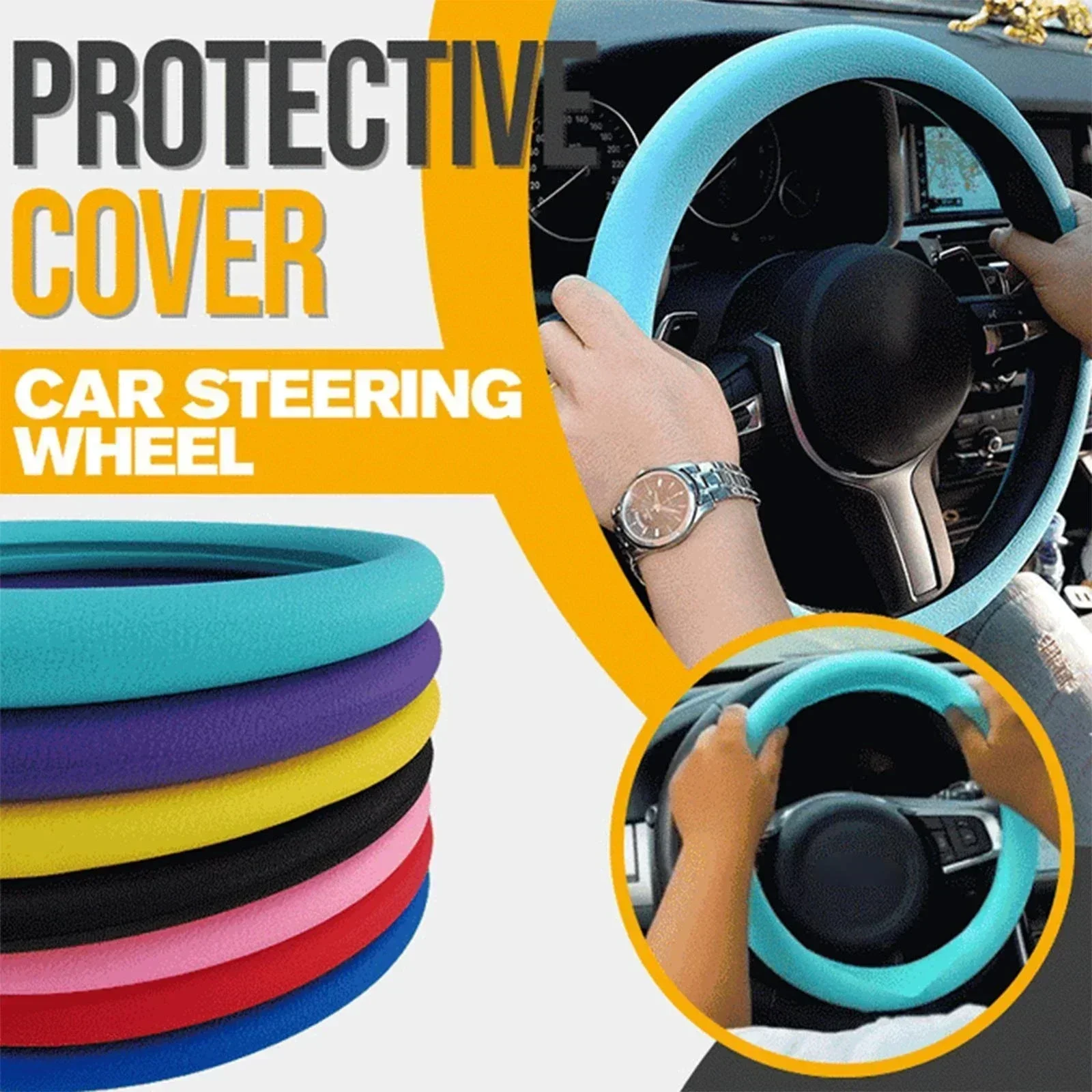 Car Summer Universal Silicone Steering Wheel Cover Elastic Glove Cover Texture Soft Multi Color Auto Decoration DIY Accessories