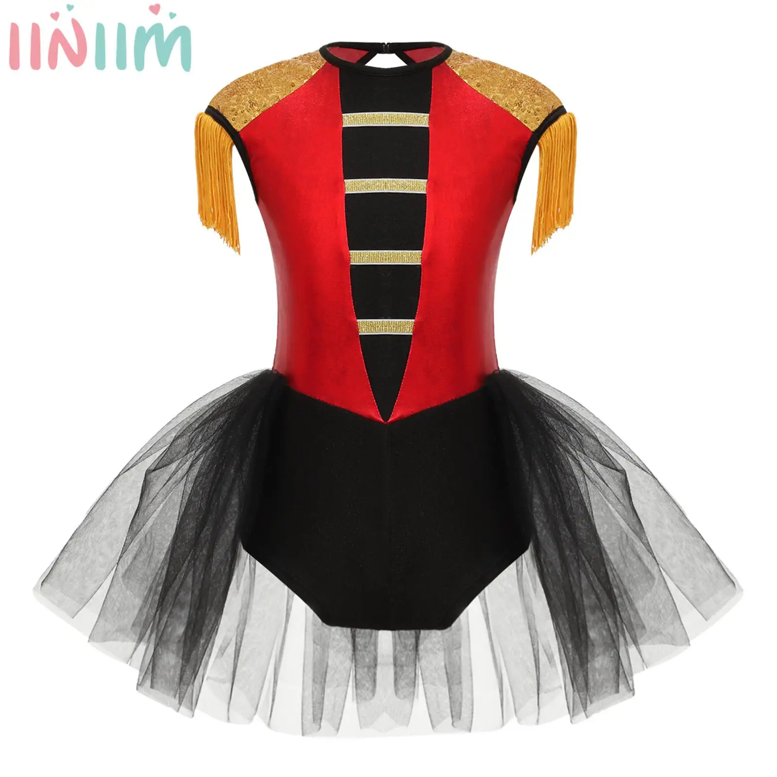 Kids Girls Circus Ringmaster Costume Ringleader Showman Dance Stage Performance Tutu Dress Body Halloween Cosplay Uniform
