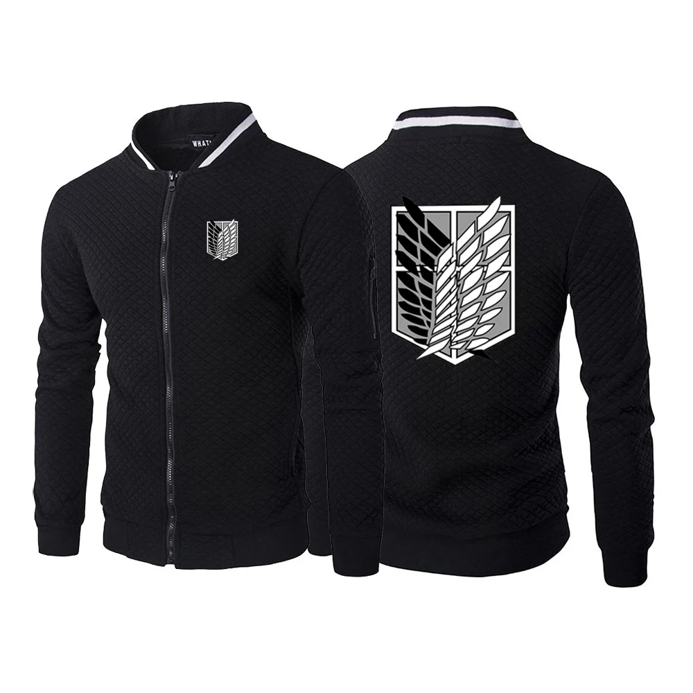 

2023 Spring Autumn New Attack On Titan Logo Printing High Quality Stand Neck Zipper Jackets Man's Casual Sports Long Sleeve Tops
