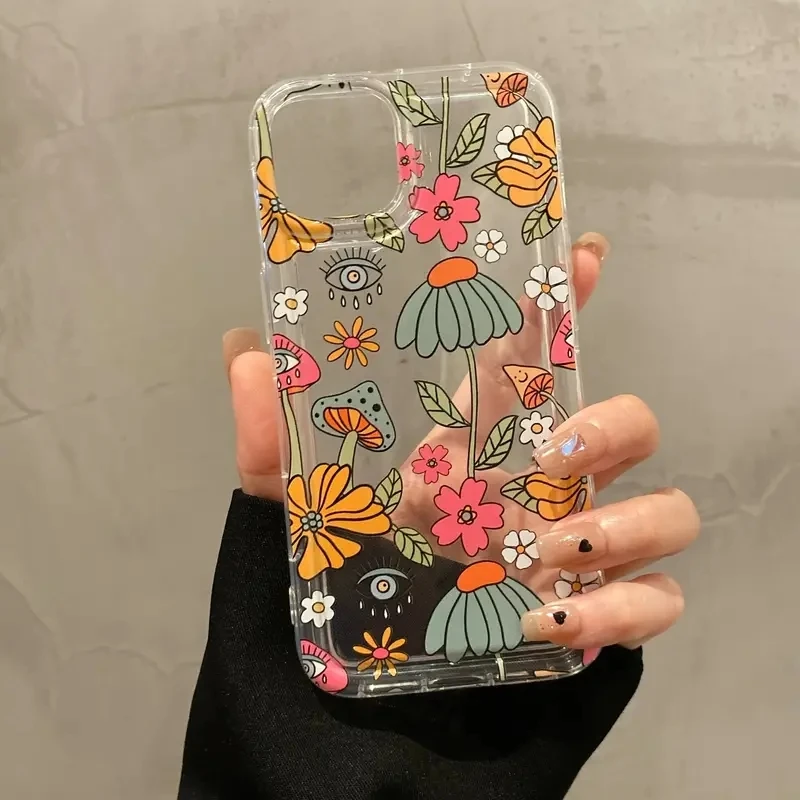 Mushroom Flower Transparent Shockproof Phone Case