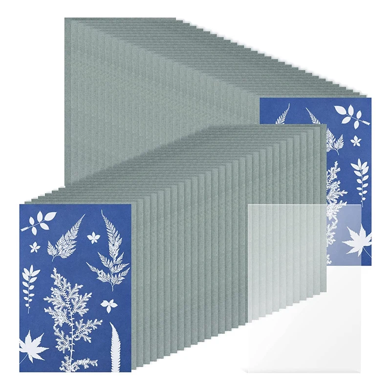 61 Pcs Sun Della Carta Di Stampa Cyanotype Kit Di Carta, Solare Carta Da Disegno Sensibilità Sole Stampa Natura Carta Da Stampa (5.9X3.9 Pollici)