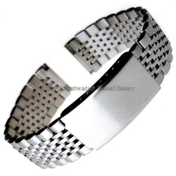 Elegant Stainless Steel Curved Flat End Watch Band - Polished Matte Finish - 22mm (Silver - Polished - Flat)