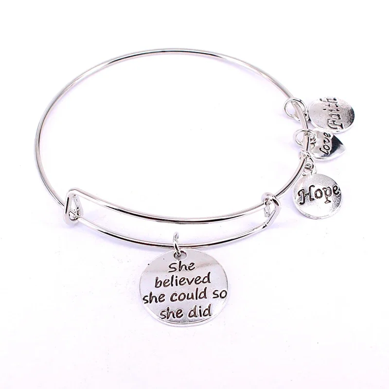Bracelet Set Silver Gold Color Bracelets for Women Girls Jewllery Love Hope Faith Letter Charm 5pcs bangle bracelet