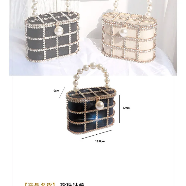 Kavi - Diamond & Pearl Metallic Cage Clutch detail 19