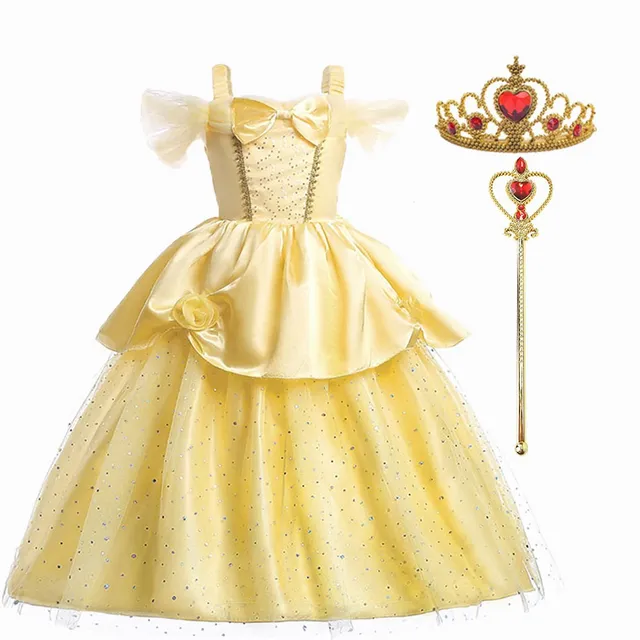 Girl Belle Princess Dress Kids Beauty and The Beast Costume Girl Baby Christmas Princess Birthday Party Fancy Dress 2-10 Years Belle dress A  set 2