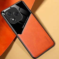 Leather Texture Shockproof Phone Case with Magnetic Car Mount Holder for Poco F7 Ultra (Orange)