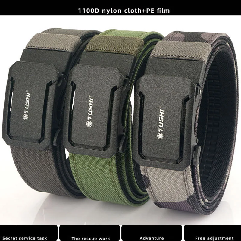 2024 New 3.8cm Thickened Double Layer Nylon Cloth Belt With Hanging Gun Tactical Training Automatic Buckle Men And Women's Belts 2024 new aluminum alloy tactical nylon belt for casual men s workwear with luxurious waistband design and elastic woven belt