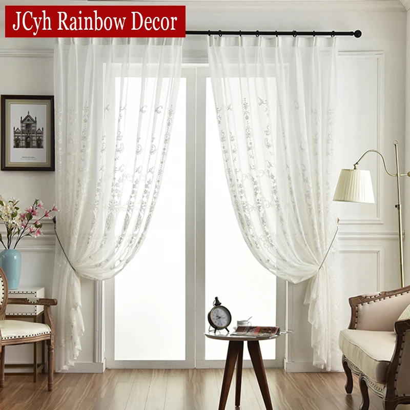 Embroidered White Tulle Curtains For Living Room Hall European Lace Voile Sheer Curtains For Window Bedroom Girl Drapes sheer curtains window curtains decor curtains embroidered curtains