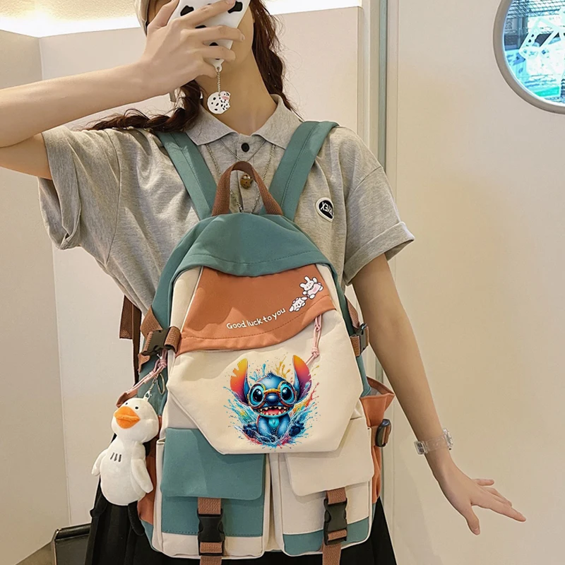Disney Backpack Boys Girls Kawaii Stitch Cartoon Schoolbag Teenager Student's Waterproof Laptop Bag Manga Mochila Gift for Kids
