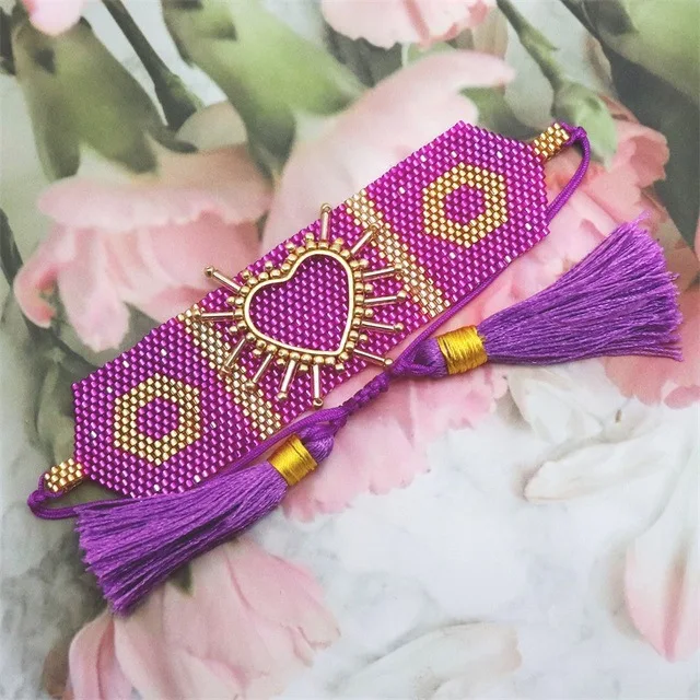 

Beaded bracelet Heart shape Pattern geometry Bohemia Hand weaving Fashion Simplicity Adjustable Personality Rice bead bracelet