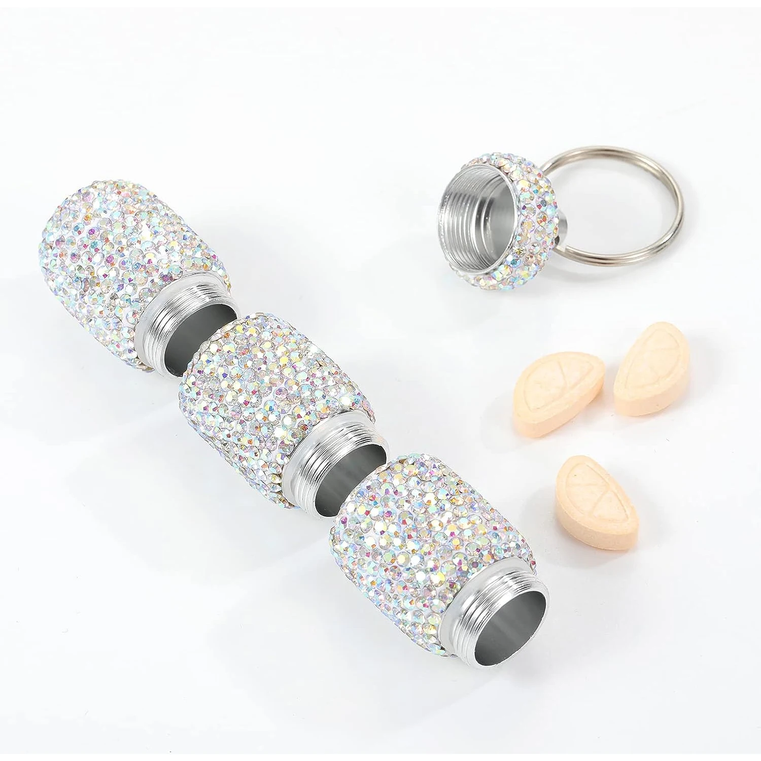 Bling Rhinestone Pill Case, Portable Waterproof Travel Pill Holder with Keychain, Small... - SKU BRPC2131 - UGI Packaging
