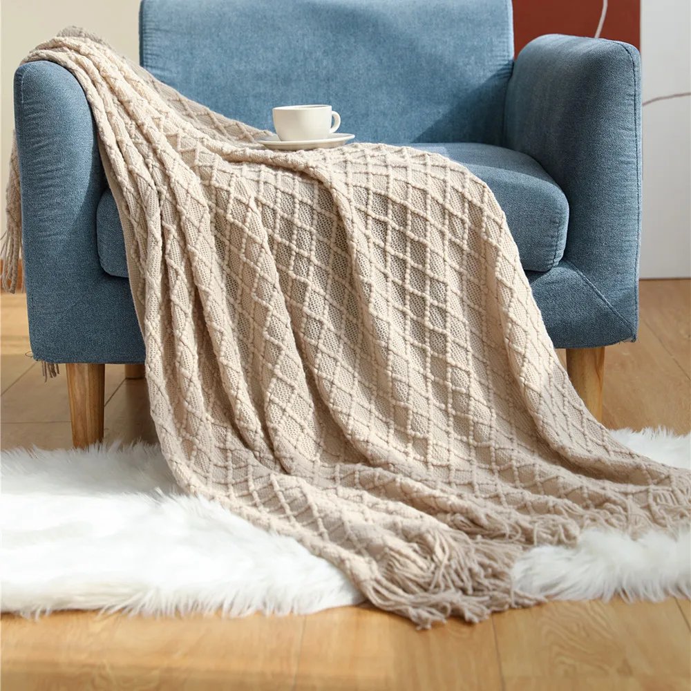 Nordic Style Knitted Plaid Throwing Tassel Sofa Blankets Textile Adult