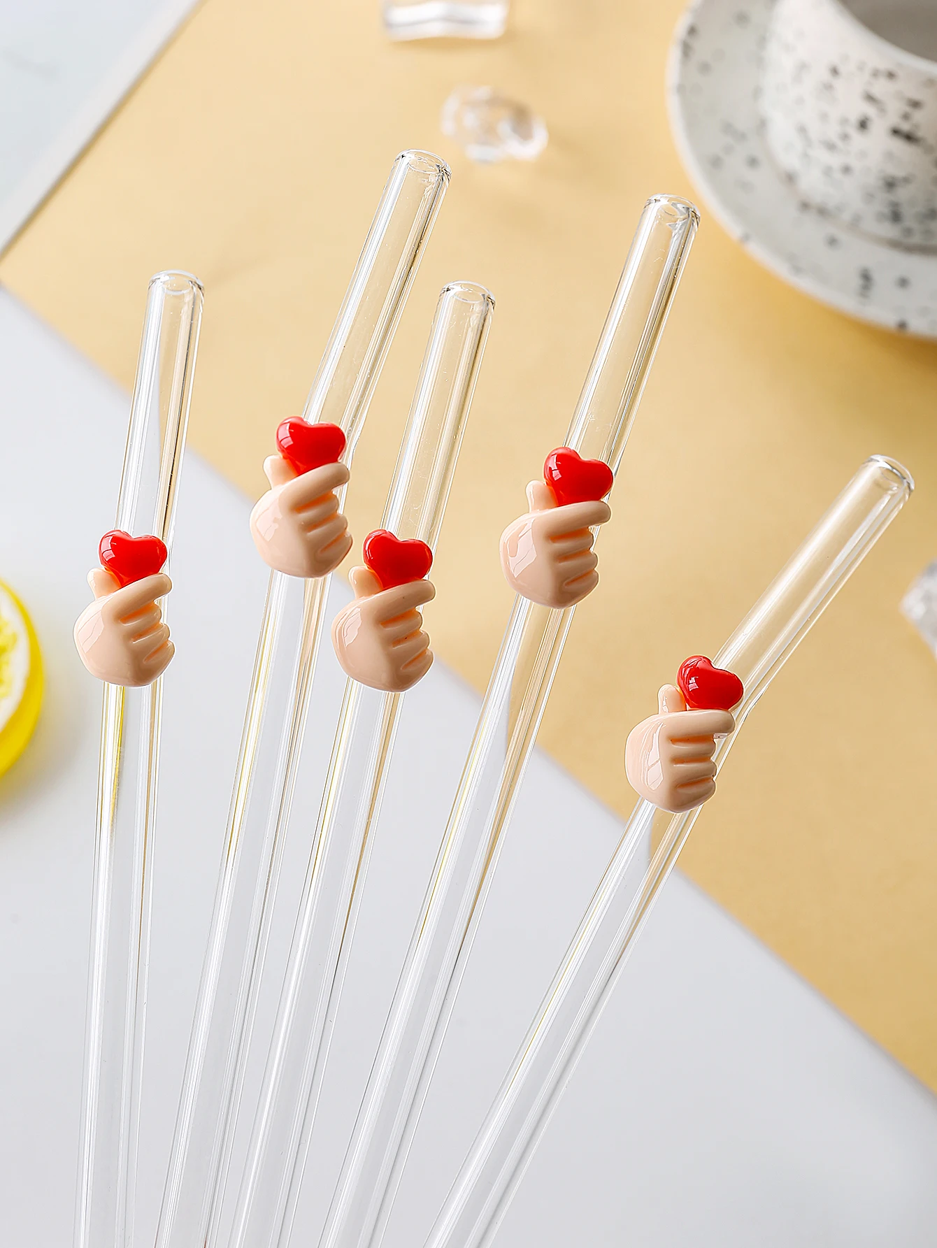 Herzverzierte Gebogene Glasstrohhalme, für Kalte & Heiße Getränke, Milchshakes, Cocktails, Bar- und Restaurant-Essentials, Valentinstag-Partygeschenk