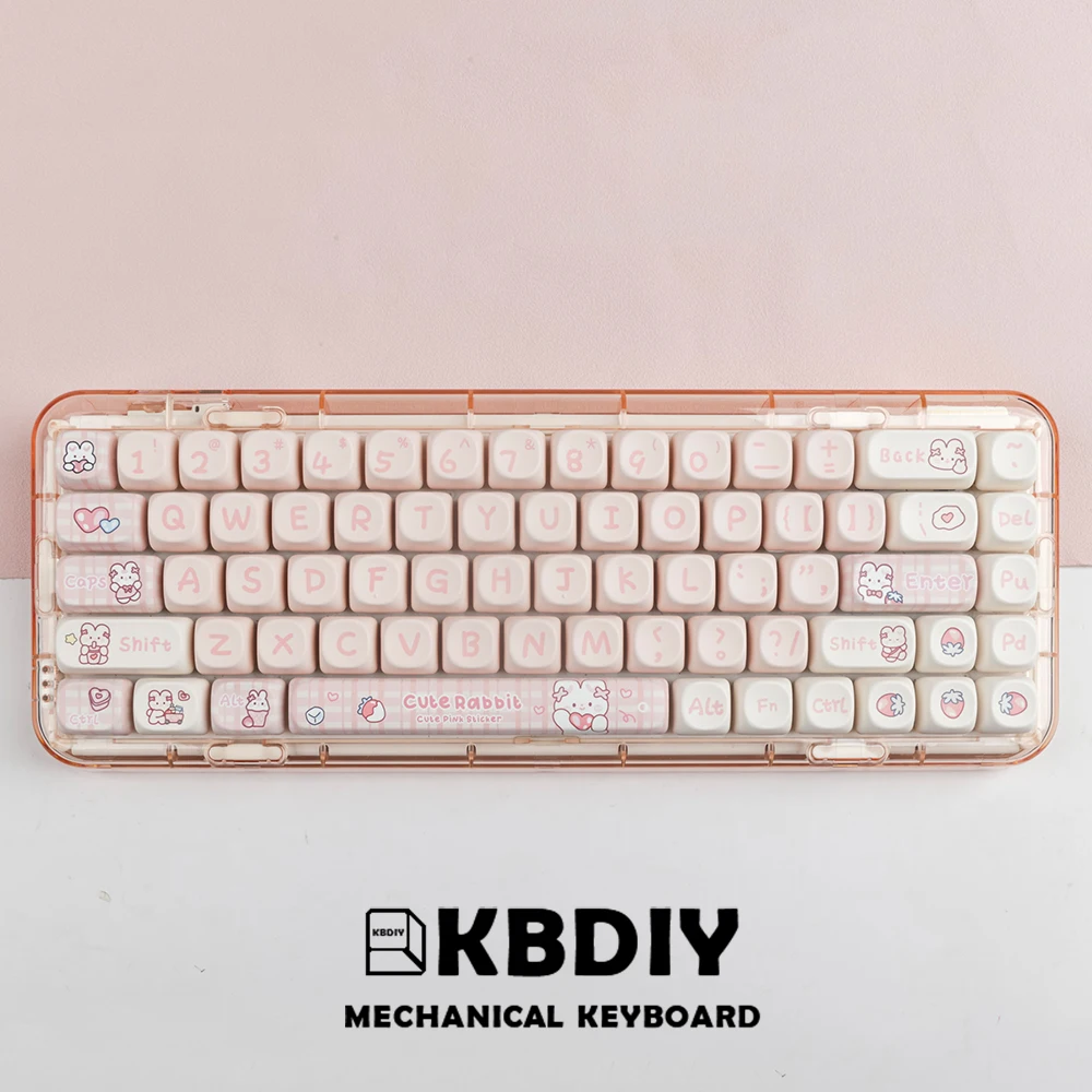 

KBDiy 145Keys/Set PBT Cute Snack Bunny Keycaps for Mechanical Gaming Keyboard Pink English MOA Keycap for 61/64/68/87/96/104/108
