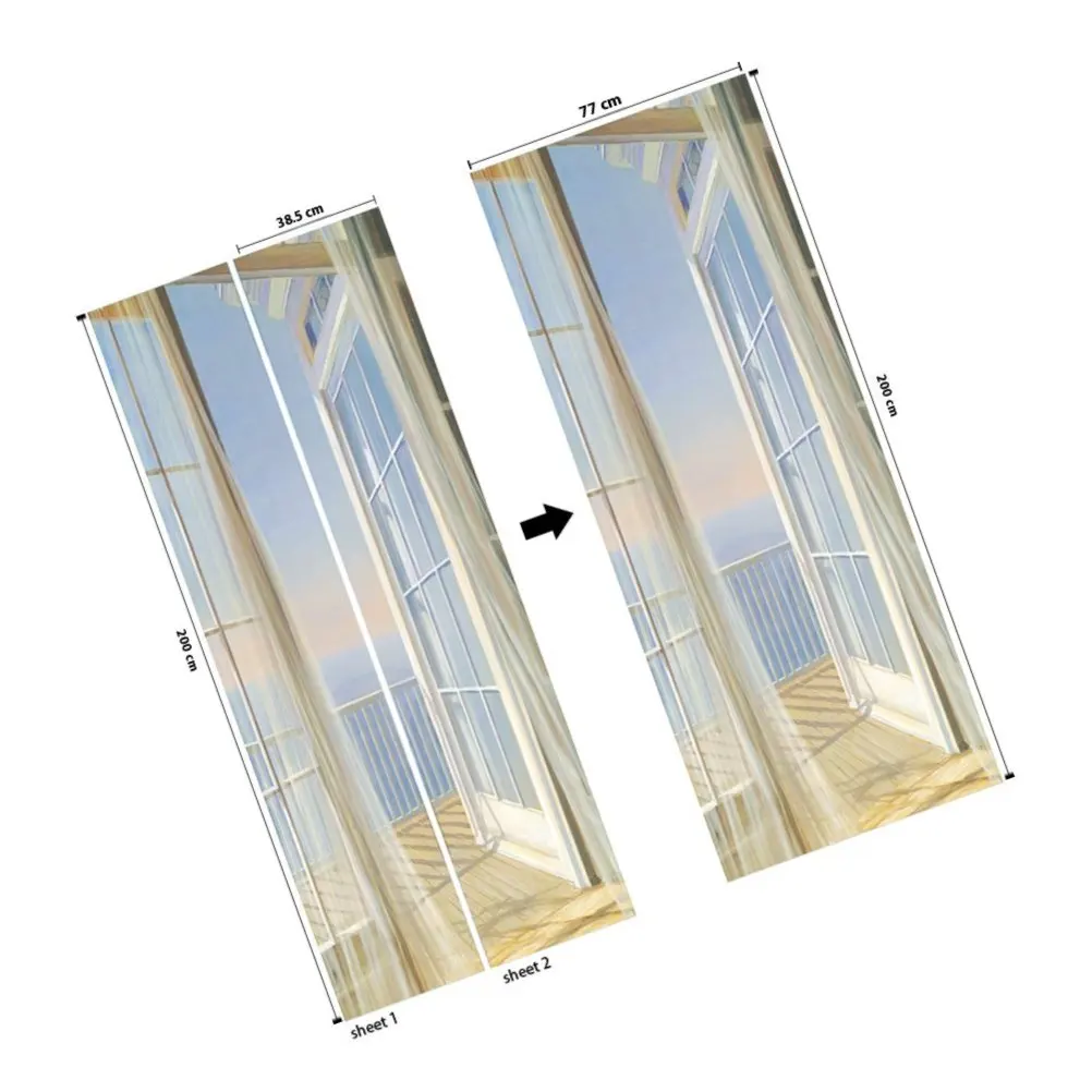 2 Pcs 도어 스티커 벽화 거실 자체 접착 종이 장식 침실 벽 인테리어 도어 데칼 3D 크리 에이 티브