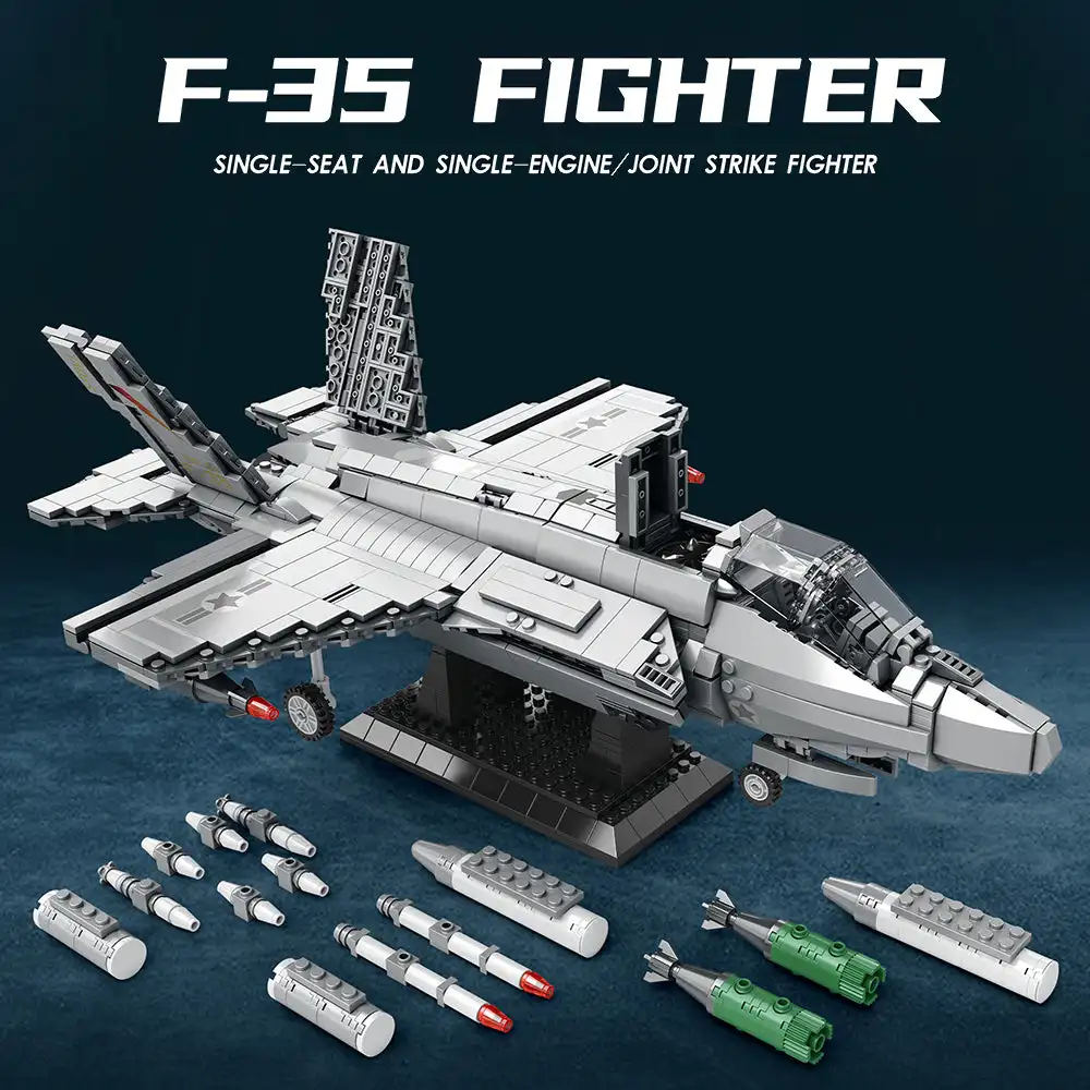 

Reobrix 1600 Pcs American F-35 Lightning II Airplane Building Blocks City Military War Weapon Plane Figure Bricks Kids Toys