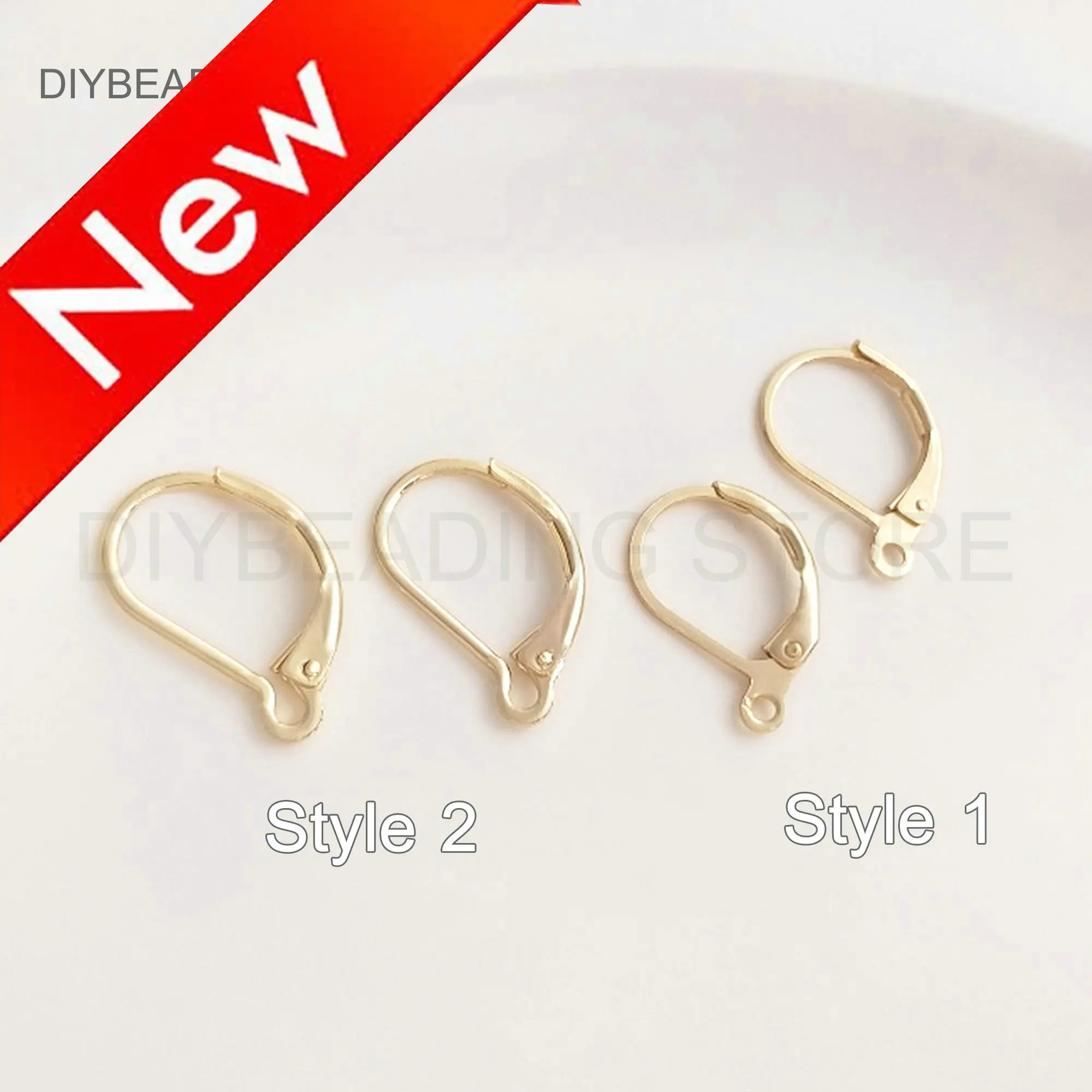 

Women Earrings Making Supplies Hypoallergenic French Lever Back Ear Wire Finding 14K Gold Plated Brass Open Loop Leverback Hook