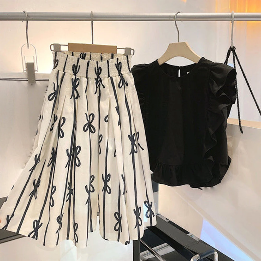 Girl's Pleated Sleeveless Top with Fashion Pants Set 1