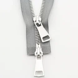 Premium Metal Double - Slider Open - End Zippers for Jackets - Auto Lock Closure, Multiple Lengths Available (Gray)