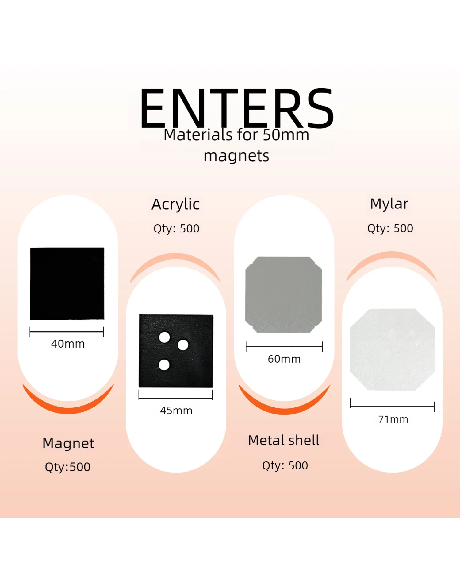 500sets 50*50mm 2*2in Square Photo Fridge Magnet Materials magnet maker