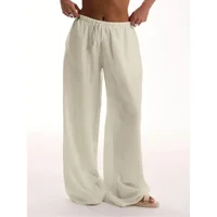 Plus Size 1XL-5XL Women's Fashionable Solid Color Straight Tube Drawstring Elastic Waist Pants Suitable for Commuting