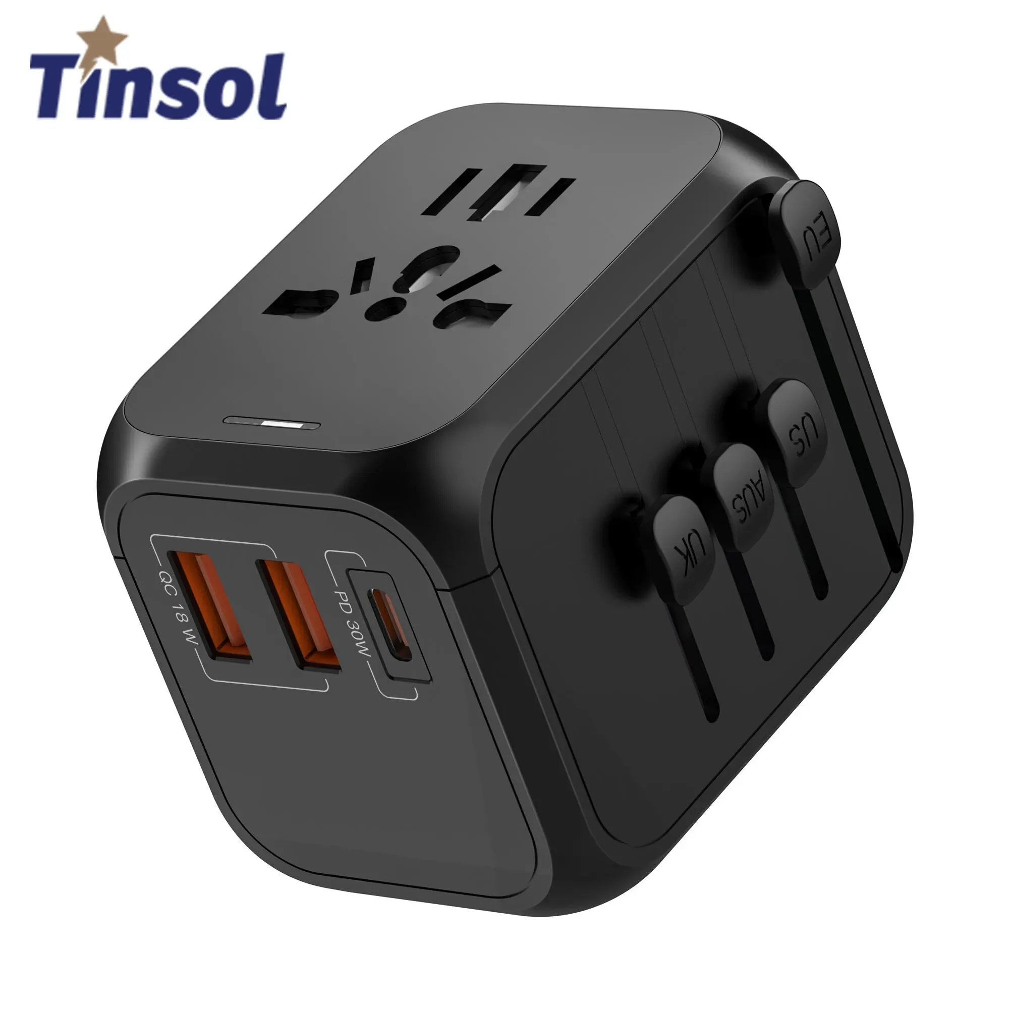 Tinsol PD 글로벌 어댑터 플러그 소켓 범용 여행용 어댑터, 휴대폰 태블릿 노트북 USB 고속 충전기, AU EU US UK, 30W