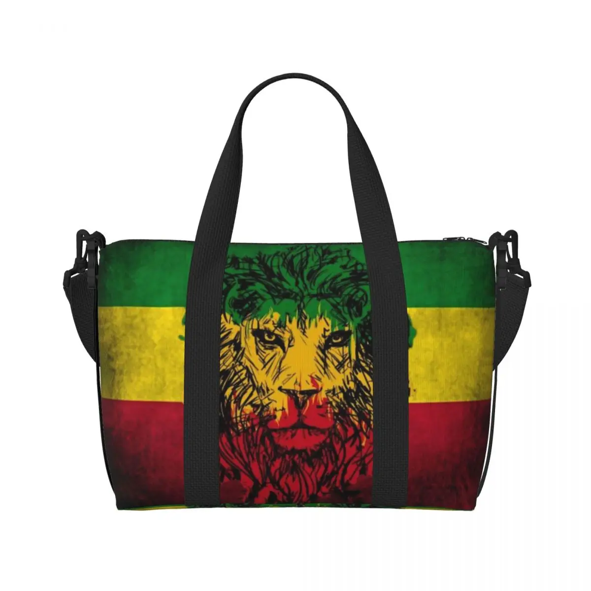 Lion Of Judah Rasta Jamaican Reggae Beach Tote Bag for Women Rastafarian Art Big Compartment Beach Gym Travel Bags
