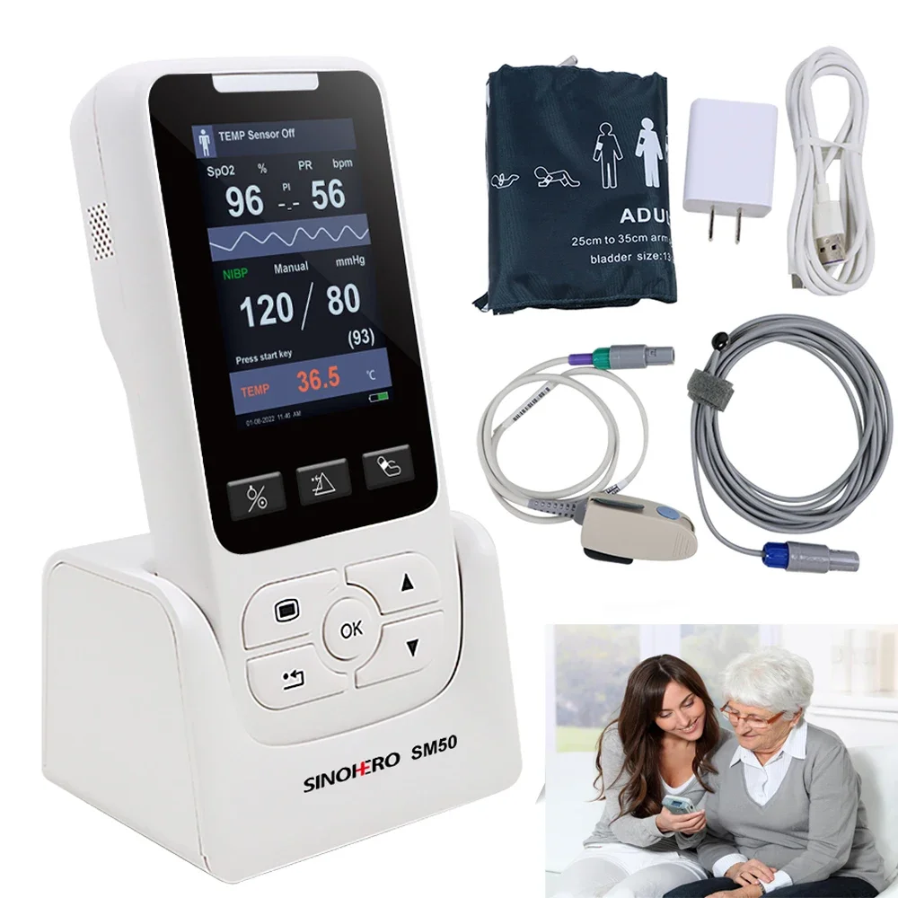 SM50 כף יד למבוגרים ילד Multparameter בית חולים טיפול נמרץ SPO2 NIBP PR TEMP סימנים חיוני
