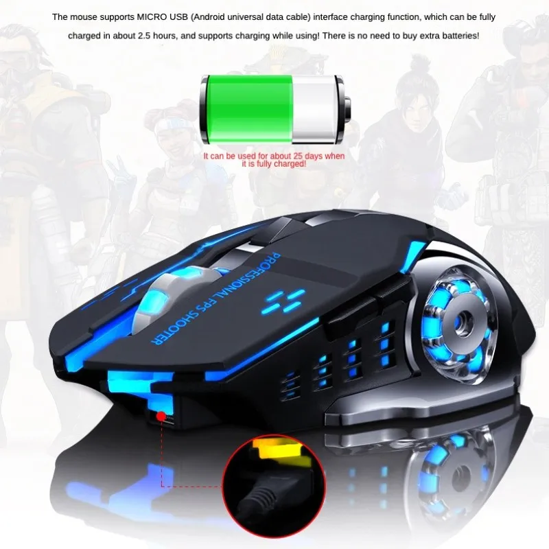 Wireless Rechargeable Gaming Mouse, 7 LED Lights, 6 Buttons, 3 Levels DPI Mice for Laptop PC Gamer Desktop Chromebook Mac