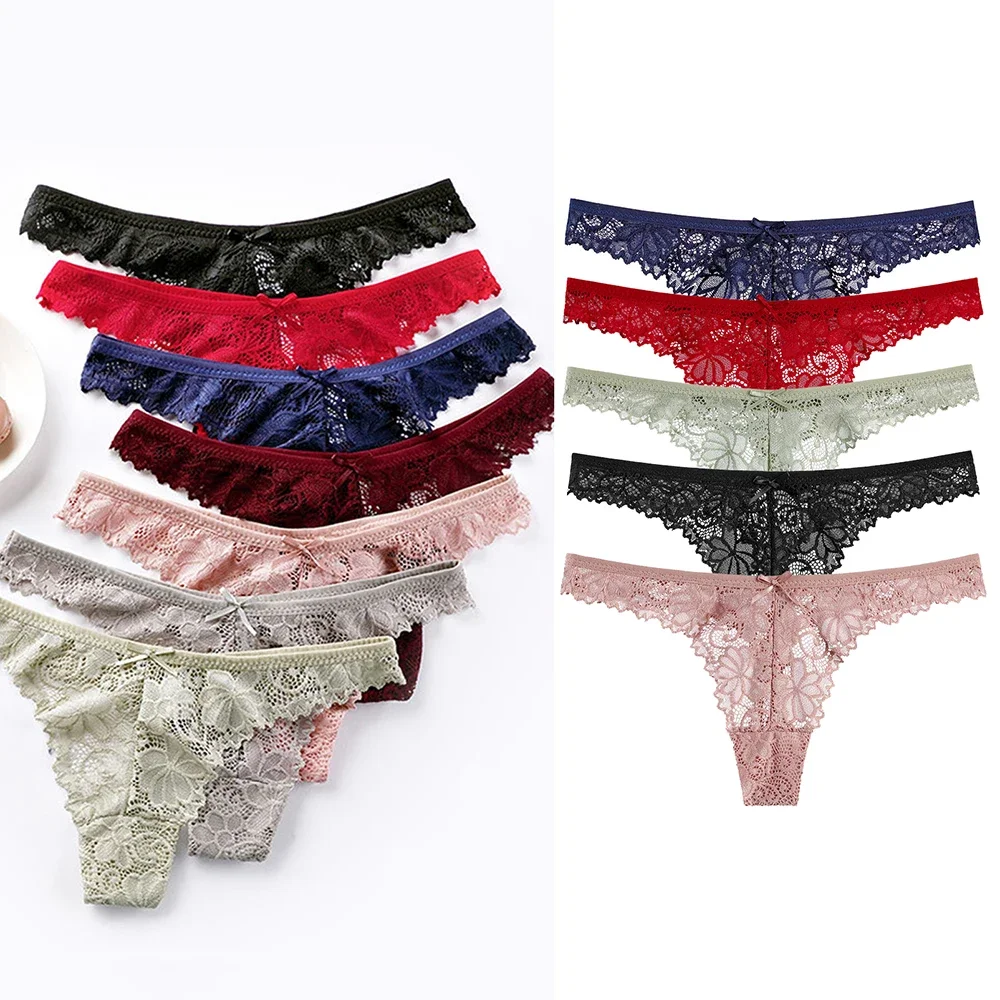 

2Pcs Women's Sexy Lace Thong Perspective T-back Breathable Soft Panties Lingerie Female Transparent Panty Briefs Underwear