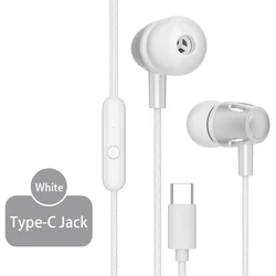 Fashion Type C Wired Earbuds Headphones - Music Call Earphone Accessories (White)