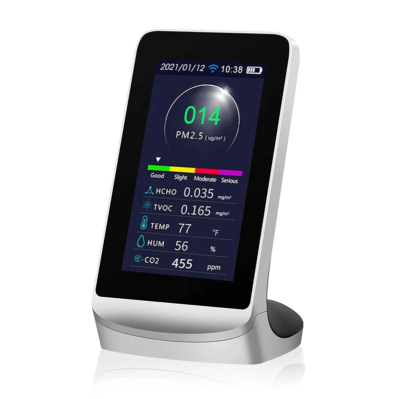 

Wifi Air Quality Monitor, Multifunctional For Formaldehyde(HCHO) TVOC CO2 PM2.5/PM10/PM1.0 Temperature Humidity Tester