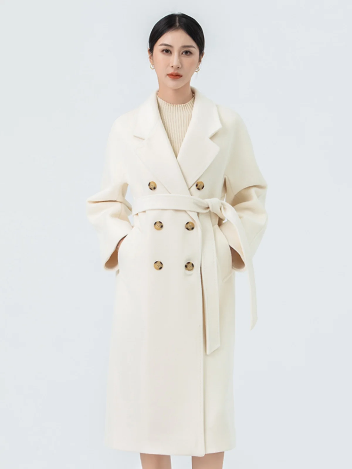 

MaX. Off white 101801 classic cashmere coat, women's mid length style, elegant and high-end woolen loose autumn and winter coat