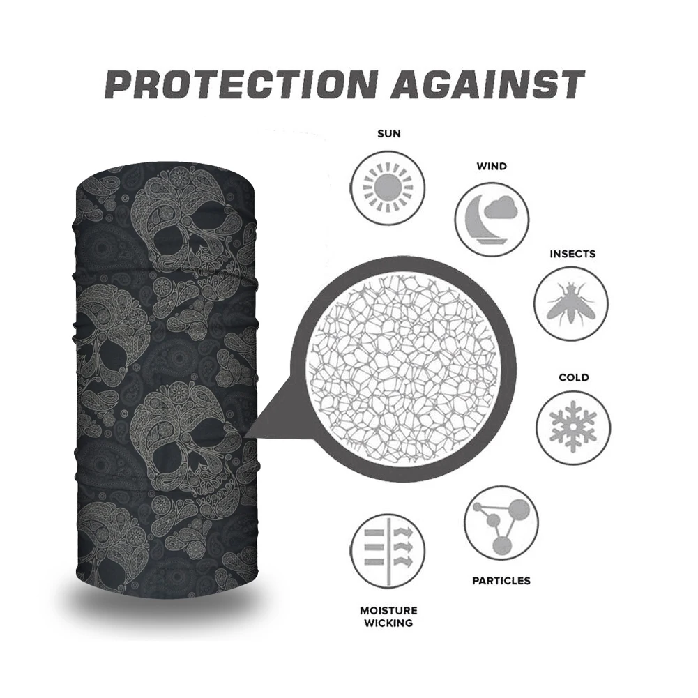Novelty Skull Paisley Printed Bandana Headband Windproof Running Motocycling Face Mask Neck Gaiter Snood Halloween Scarf cycling bandana bandana headscarf cotton bandana bandana neck cover multifunctional bandana motorcycle bandana