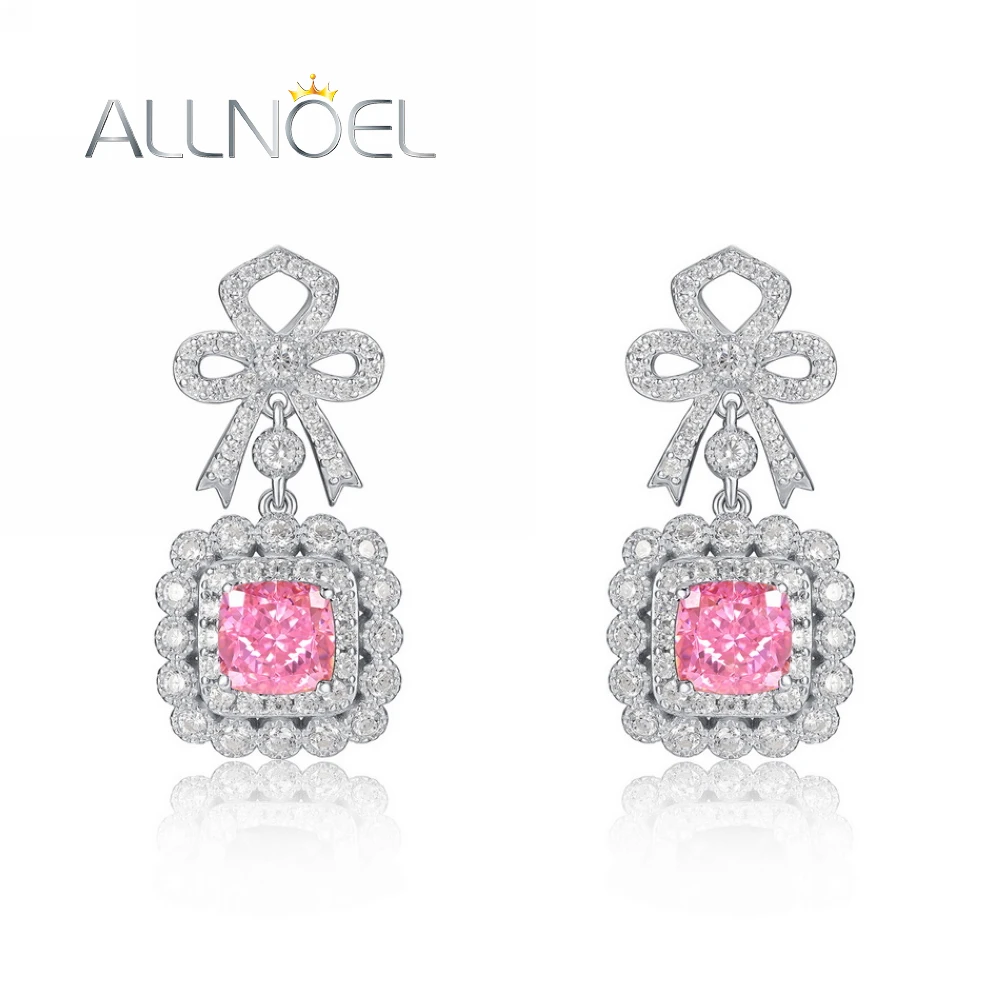 

ALLNOEL 925 Sterling Silver Dangle Earrings for Women 6*6mm Square High Carbon Diamond Bow Knot Dainty Romantic Gifts Jewelry