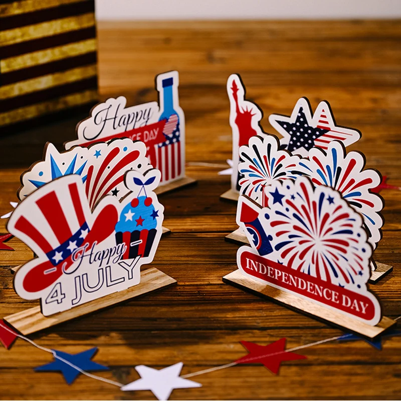 American Independence Day Wooden Ornaments Happy 4th Of July USA National Day Party Decoration For Home Patriotic Decor Supplies