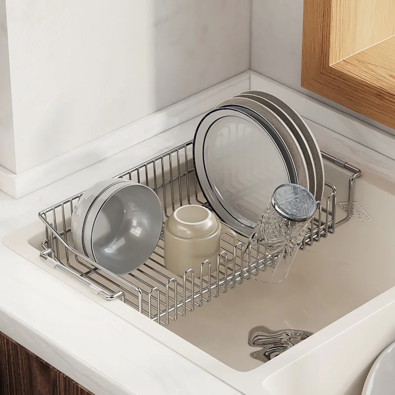 1pc Retractable Stainless Steel Sink Strainer Drain, Telescopic Drain Basket with Adjustable Armrest, Kitchen