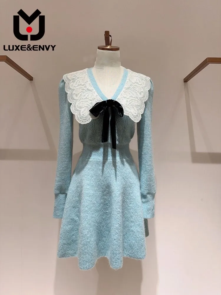 

LUXE&ENVY Buyer's Shop Design Sense Knitted Dress Autumn and Winter New Neck Waist Skirt