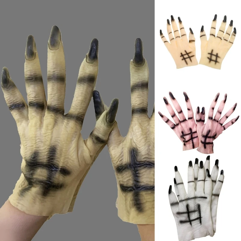 

Unisex Cosplay Gloves Spooky Ghosty Hand Shape Rubber Gloves Halloween Mittens with Long Nails for Carnivals Party