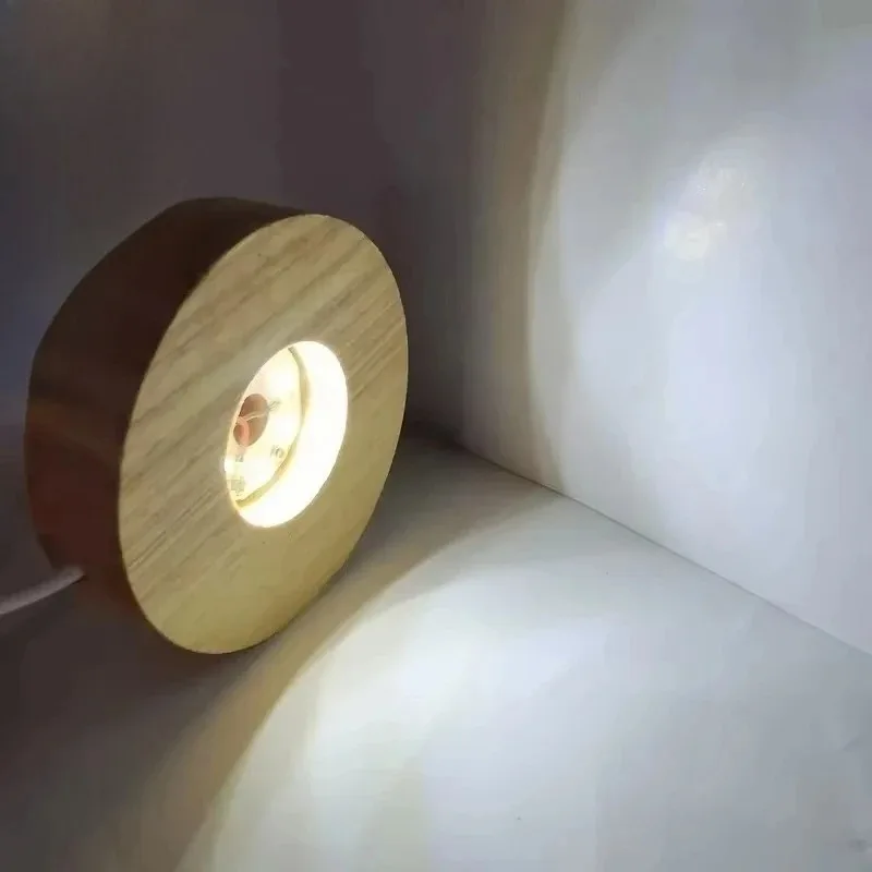 Wooden Desktop Decorative Lamp Holder LED Usb Display Light Bracket Artistic Decoration Tri Color Light 1-meter Switch Wire 6CM