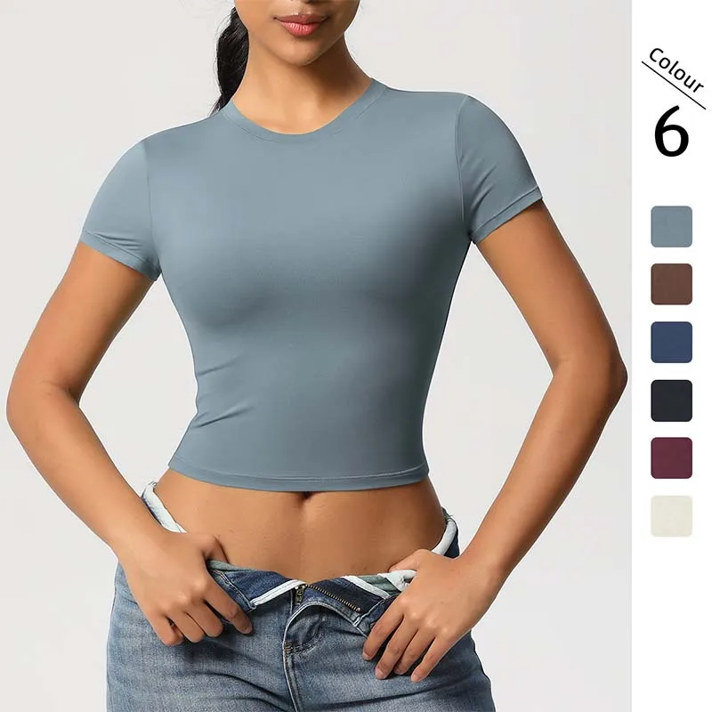 Women's Quick Dry Yoga T-Shirt - Nylon Blend Fitness Top for Pilates, Running & Gym - Breathable Slim Fit Workout Tee Short 1