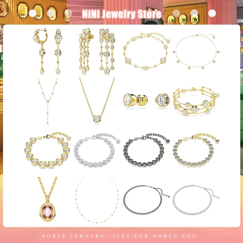 

swarovskies 2024 crystals Gold Necklace Earring Set High quality jewelry 925 silver jewelry certified original trend charms